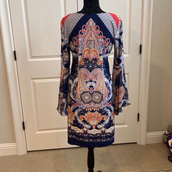 Ivy Lane Boho Dramatic Bell Sleeves Multicolor Midi Dress - Picture 5 of 6